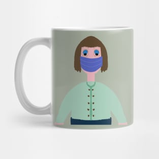 Girl with brown hair wearing a mouth mask Mug